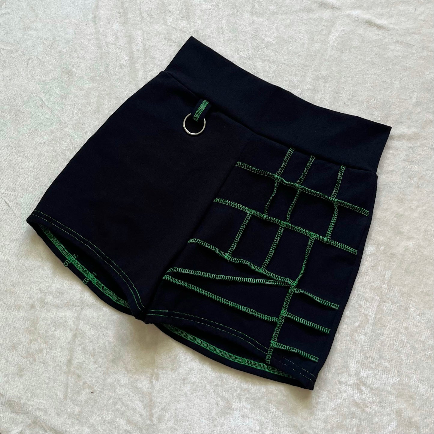 Green Thread Patchwork Ring Shorts S/M