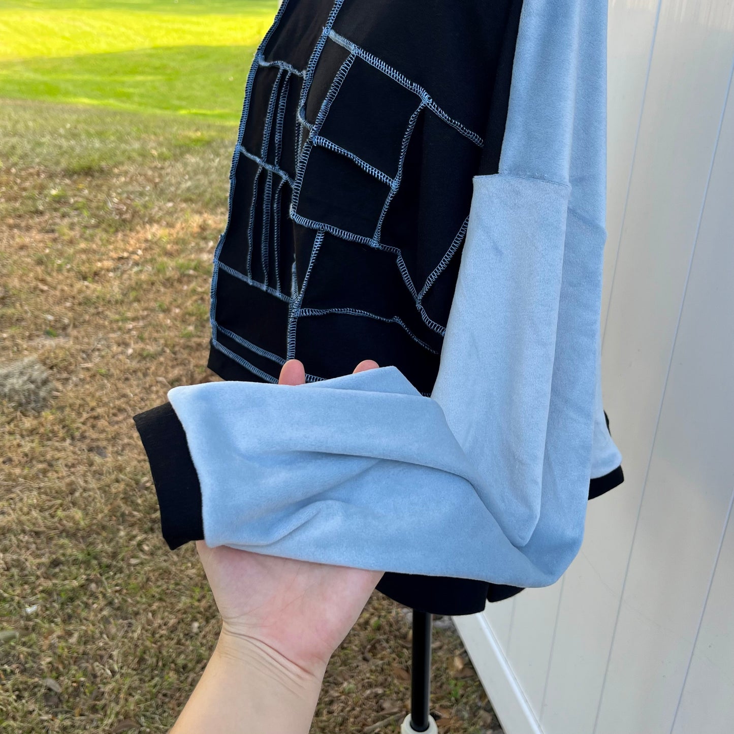 Blue Thread Patchwork Crewneck (Fuzzy Velour) XL