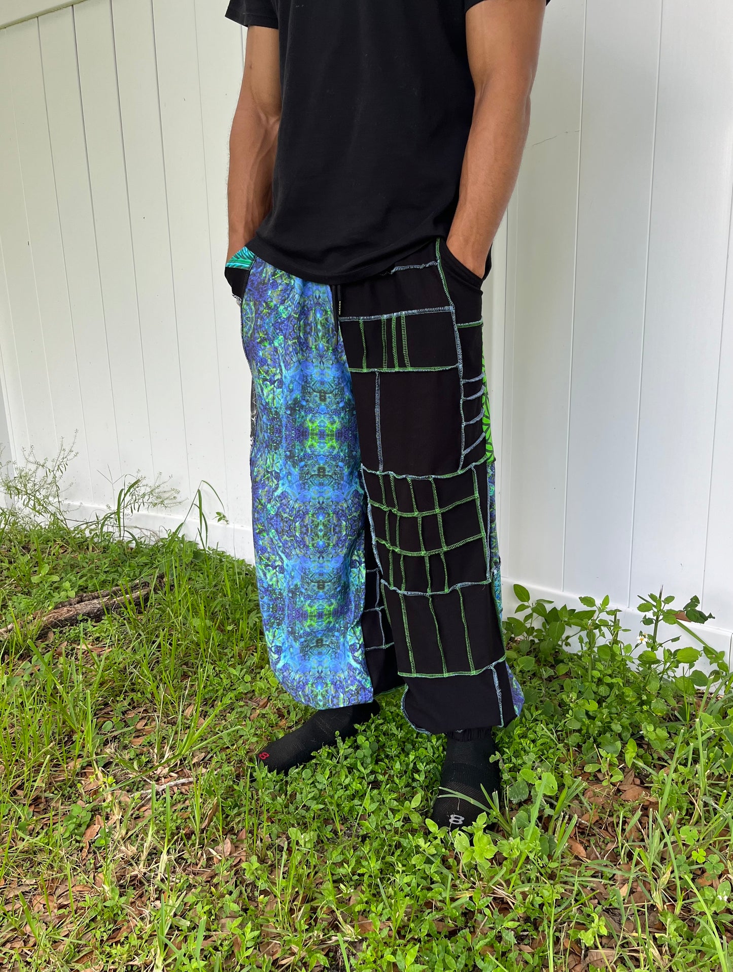 Blue & Green Patchwork Pants XS-XL