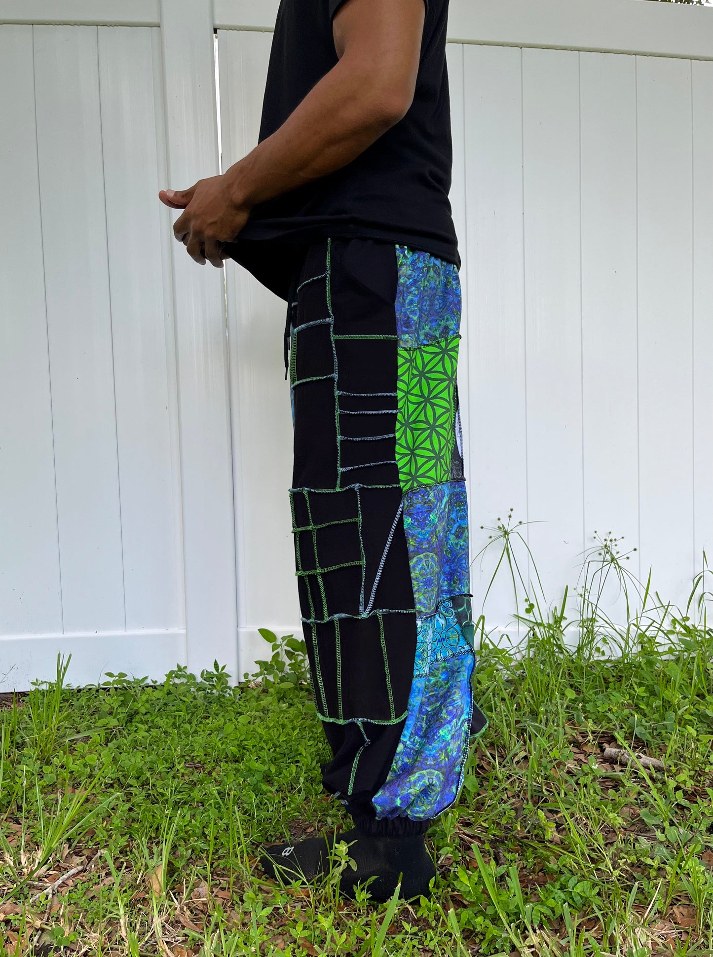 Blue & Green Patchwork Pants XS-XL