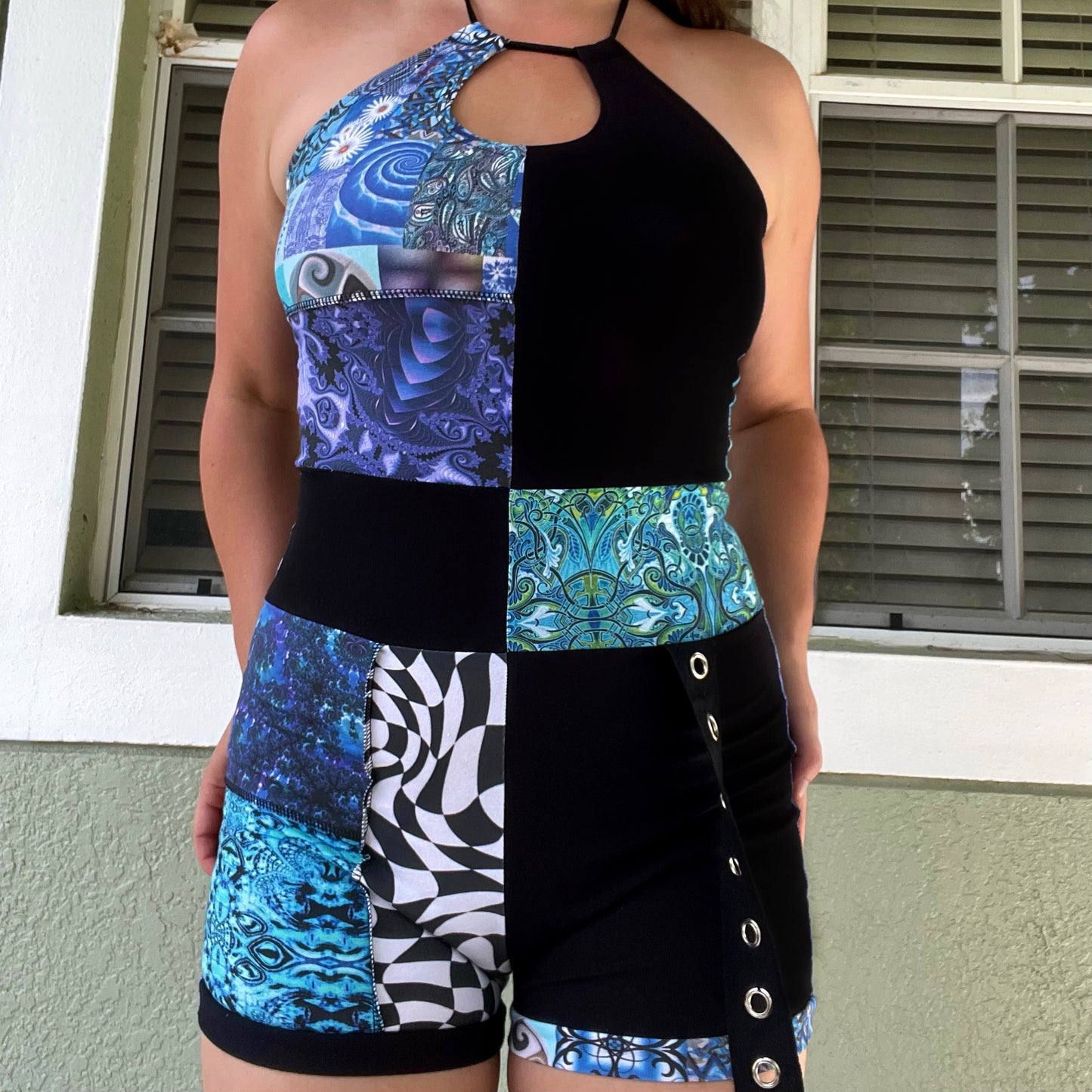 Patchwork Keyhole Romper M/L