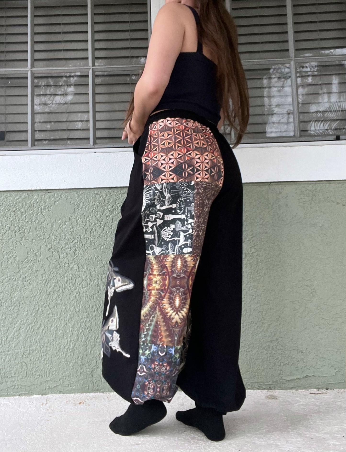 Patchwork Pants W/ Moth Appliqué XS-XL