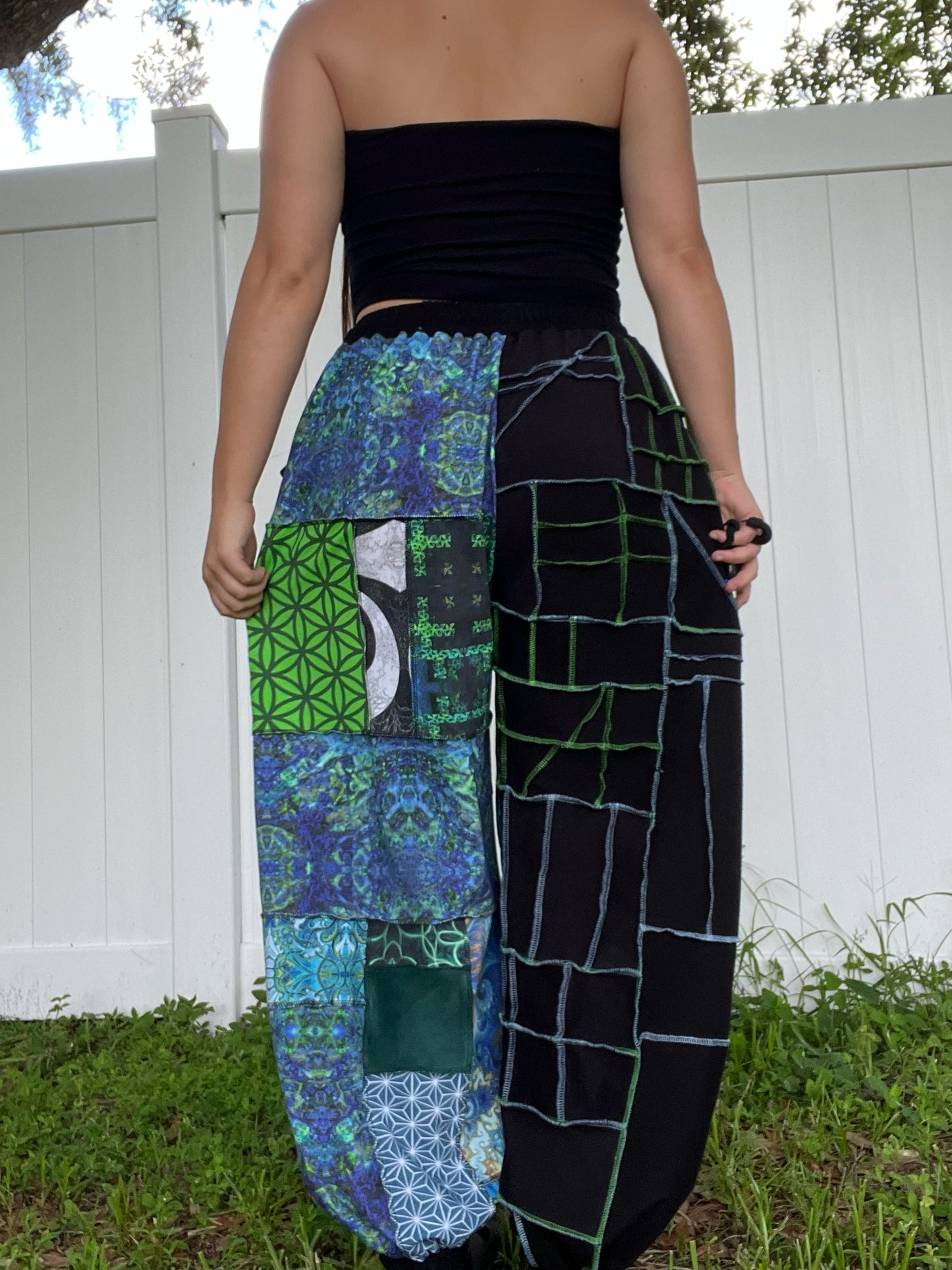 Blue & Green Patchwork Pants XS-XL
