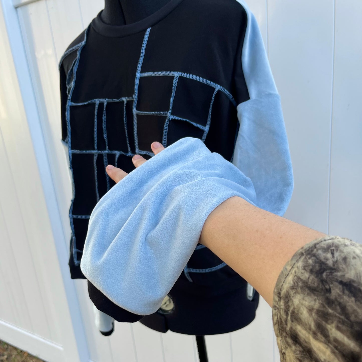 Blue Thread Patchwork Crewneck (Fuzzy Velour) XL