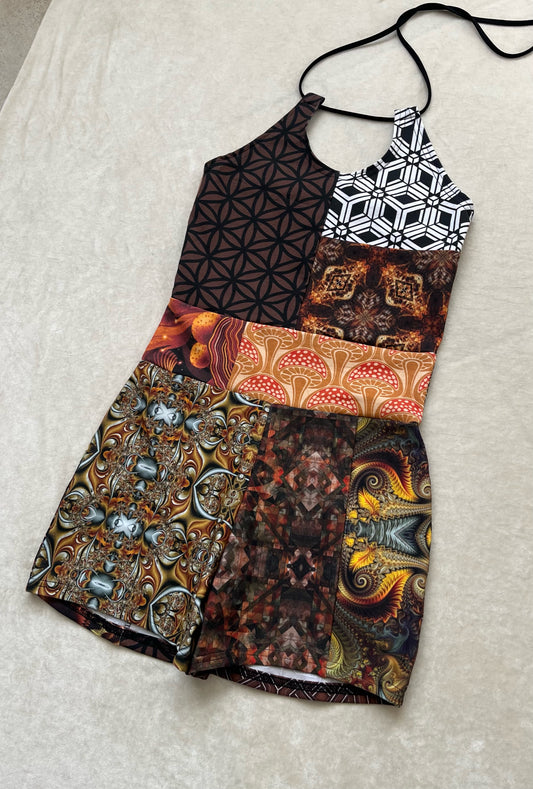 Patchwork Keyhole / Halter Romper S/M