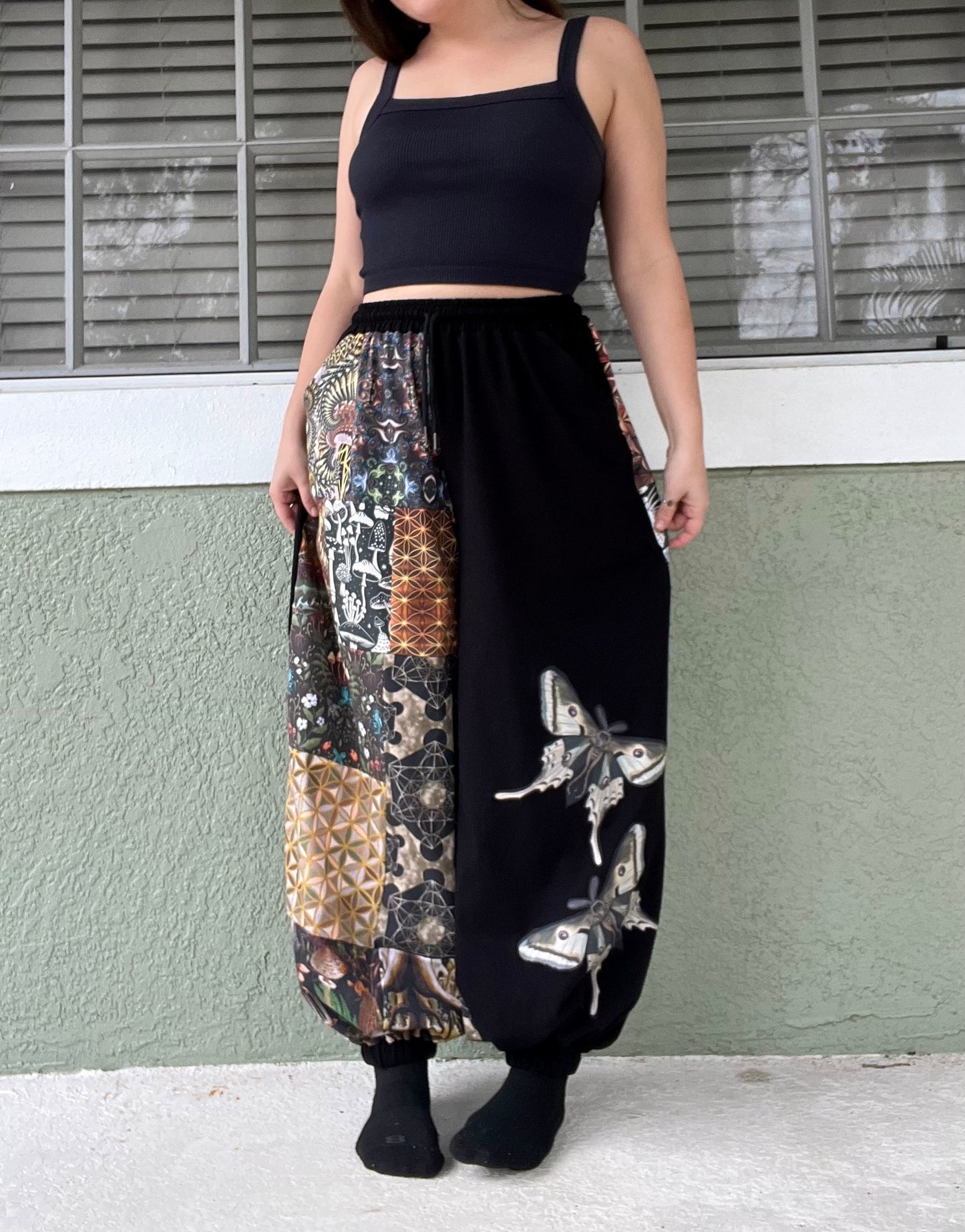 Patchwork Pants W/ Moth Appliqué XS-XL