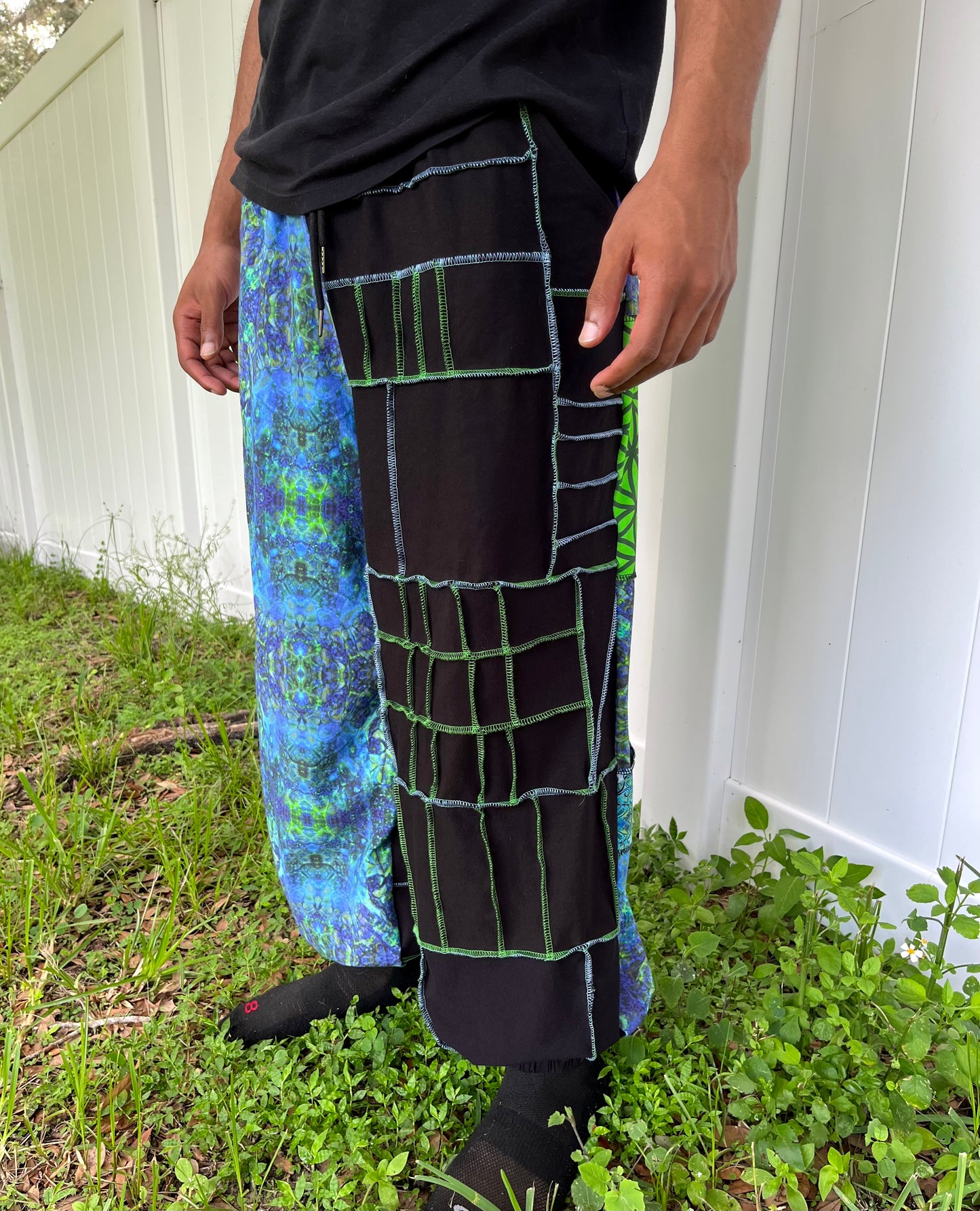 Blue & Green Patchwork Pants XS-XL