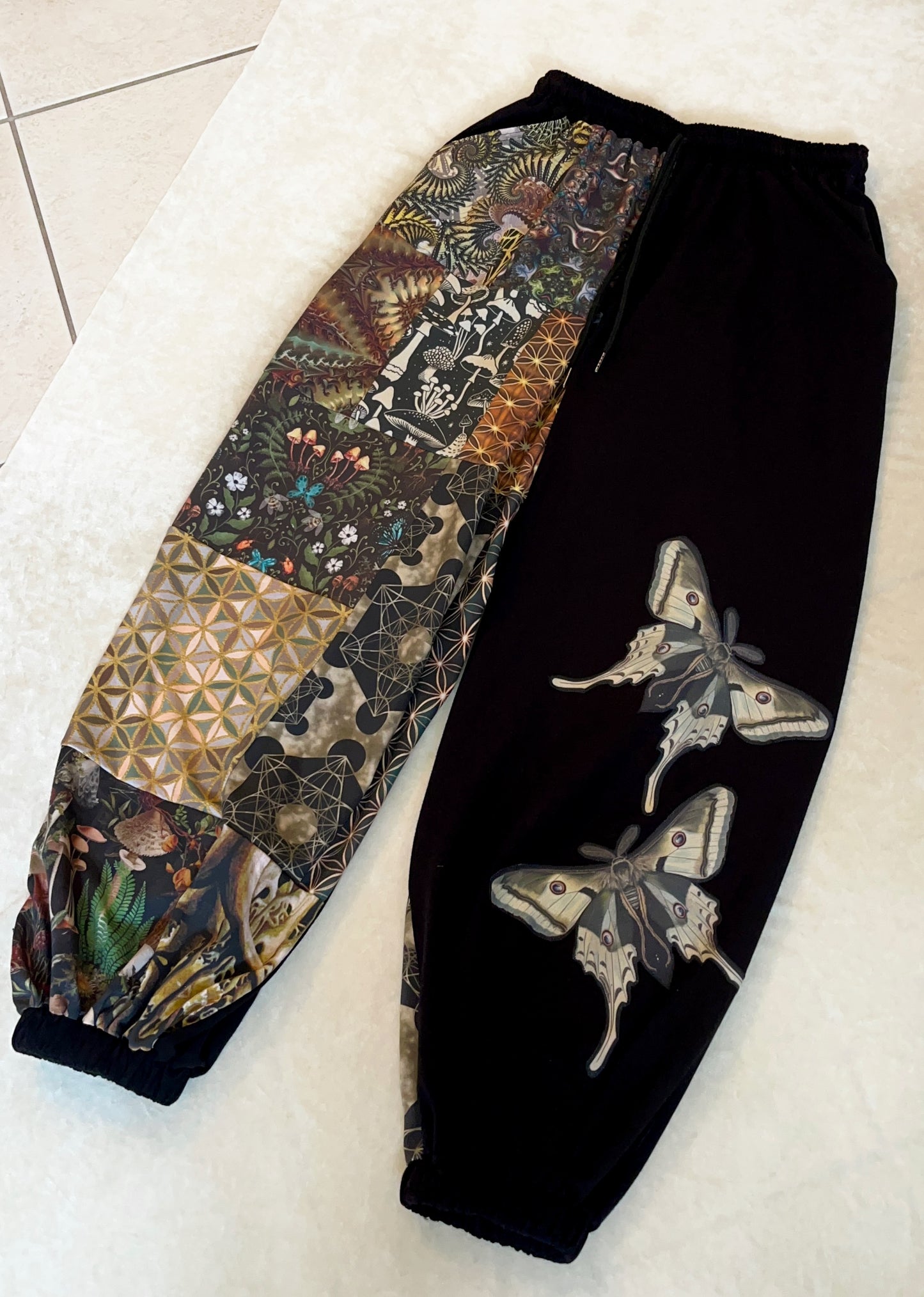 Patchwork Pants W/ Moth Appliqué XS-XL