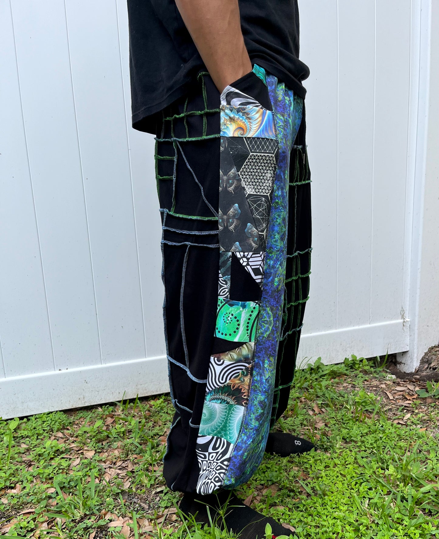 Blue & Green Patchwork Pants XS-XL