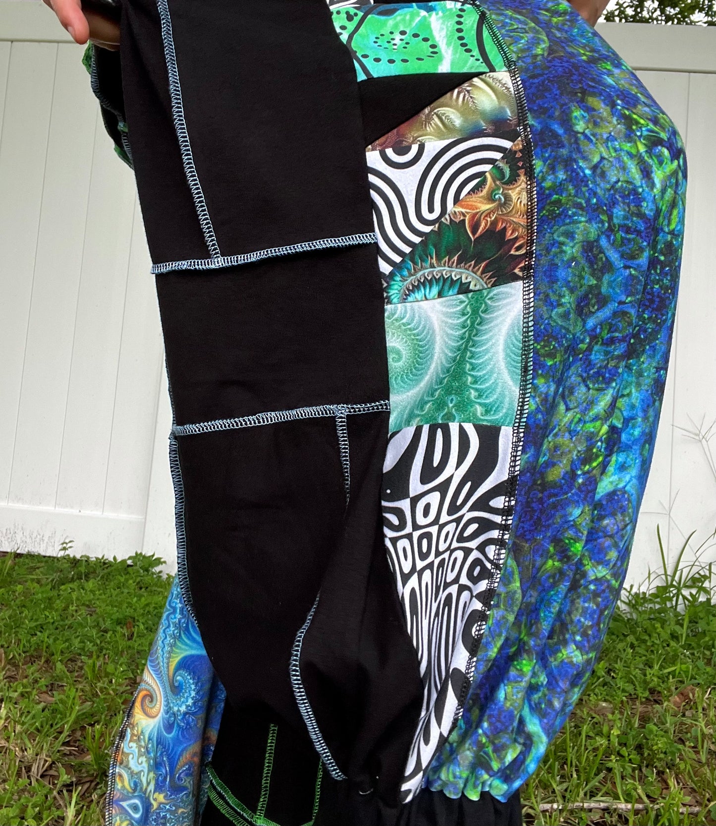 Blue & Green Patchwork Pants XS-XL