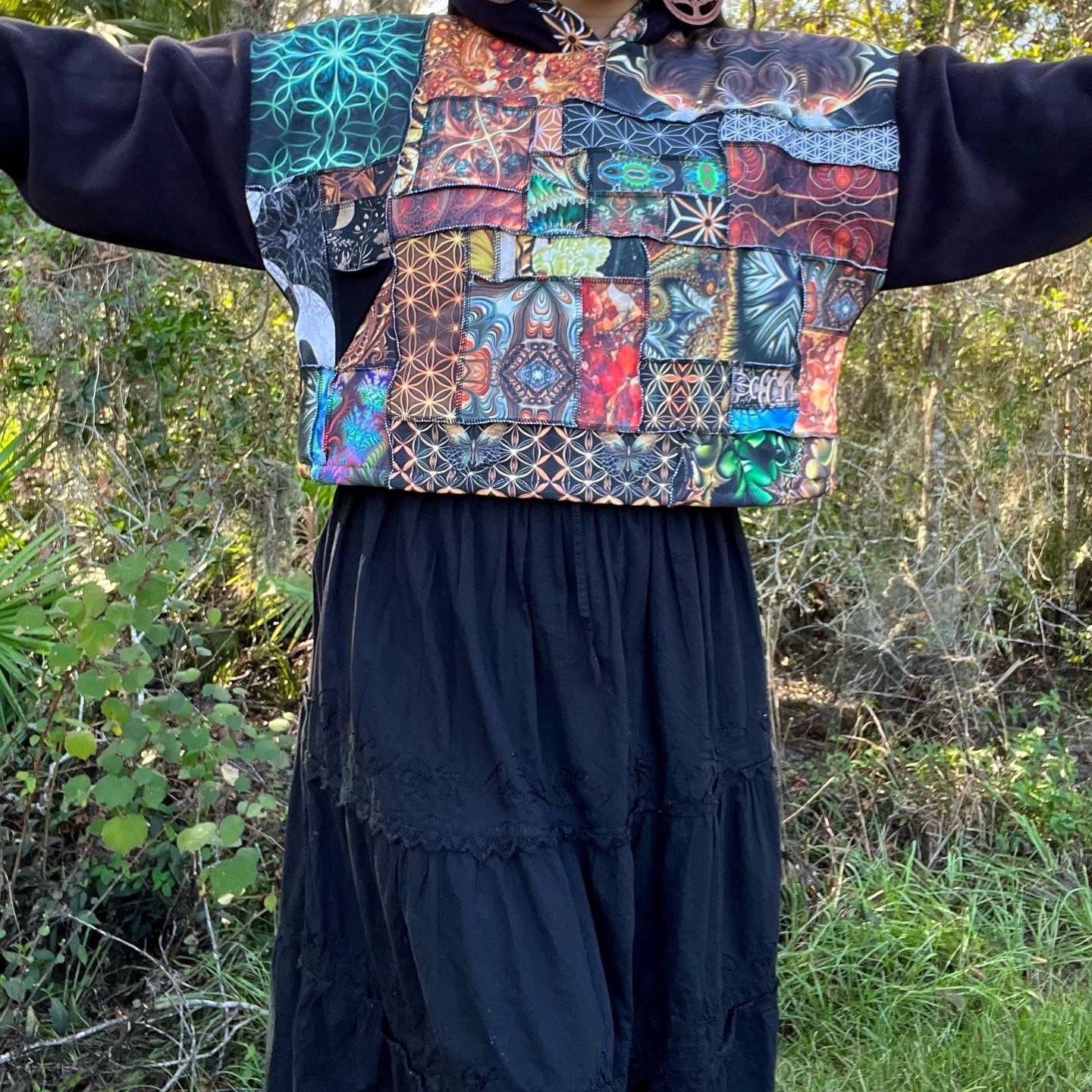 Xtra Patchwork FLEECE Cropped Hoodie XL