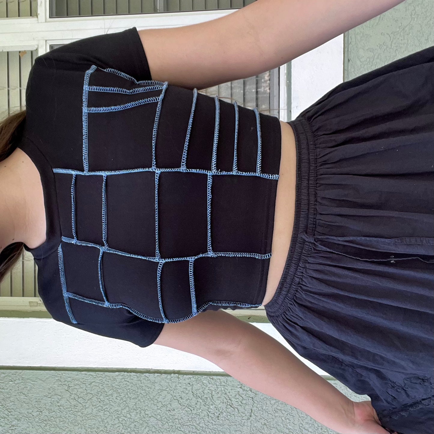 Blue Thread Patchwork Lace-Up Tee M/L