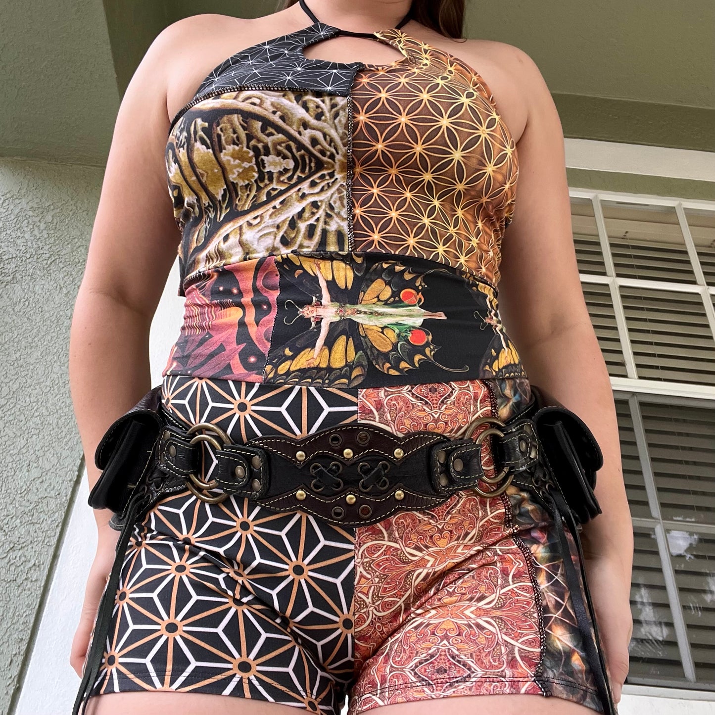 Lace-Up Patchwork Romper ꕥ M/L