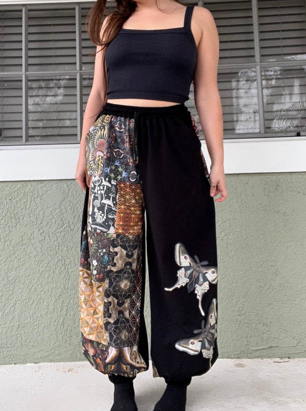 Patchwork Pants W/ Moth Appliqué XS-XL