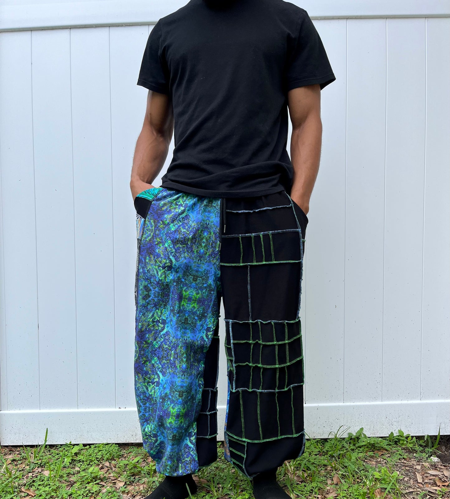 Blue & Green Patchwork Pants XS-XL