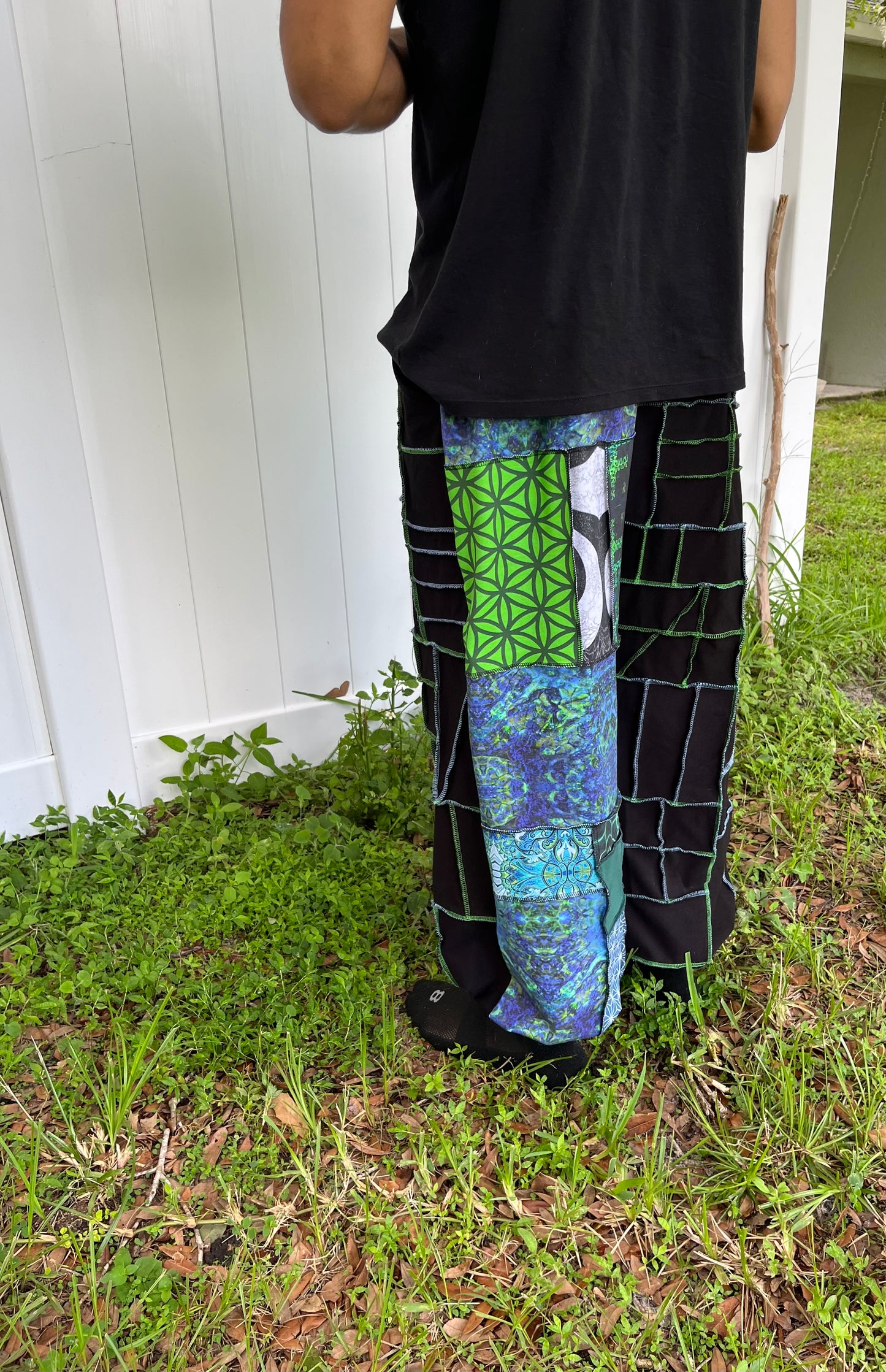 Blue & Green Patchwork Pants XS-XL