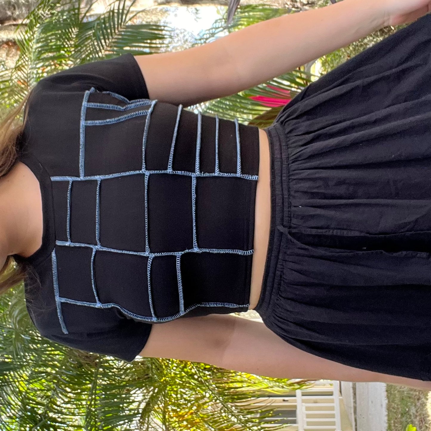 Blue Thread Patchwork Lace-Up Tee M/L