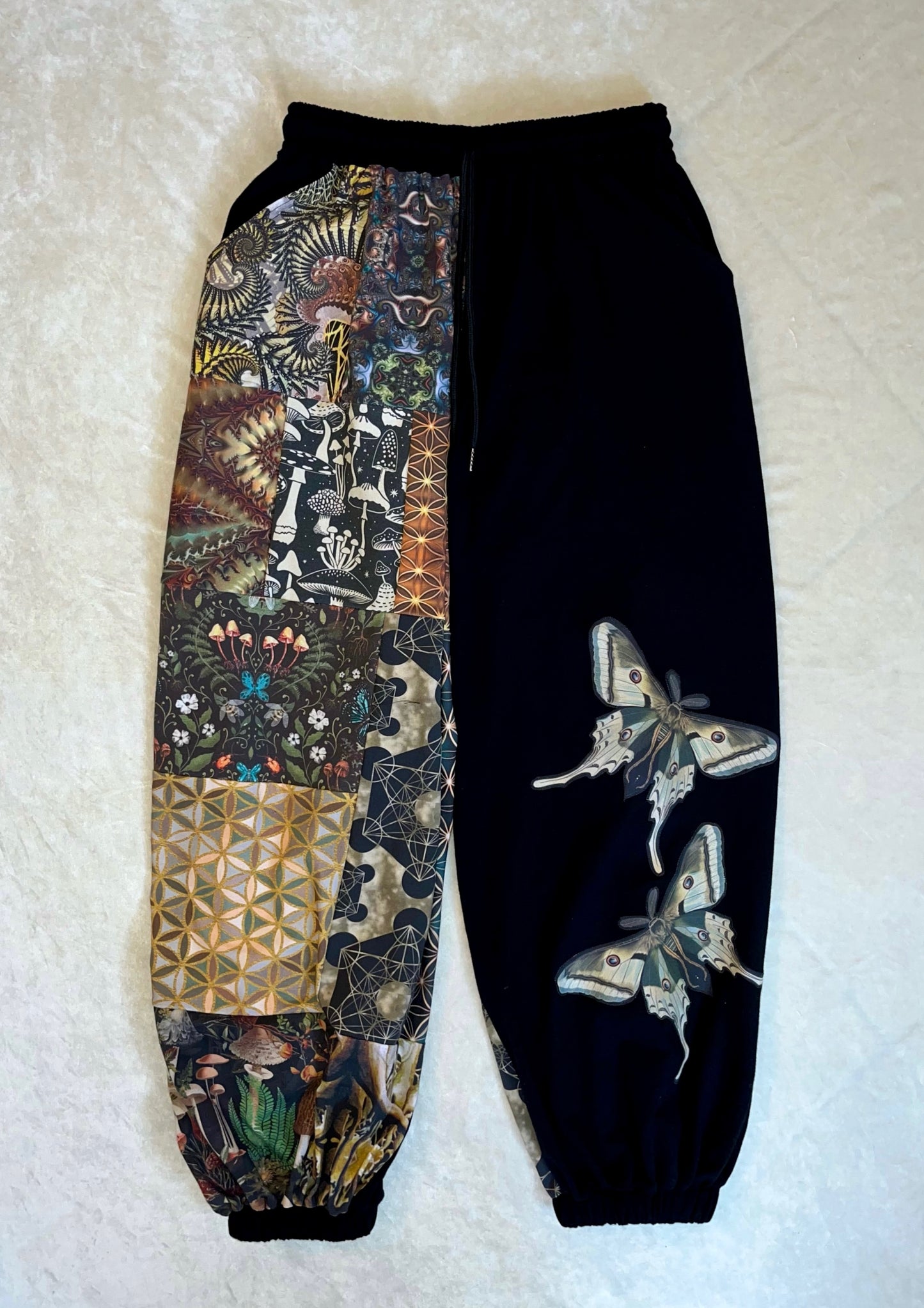 Patchwork Pants W/ Moth Appliqué XS-XL