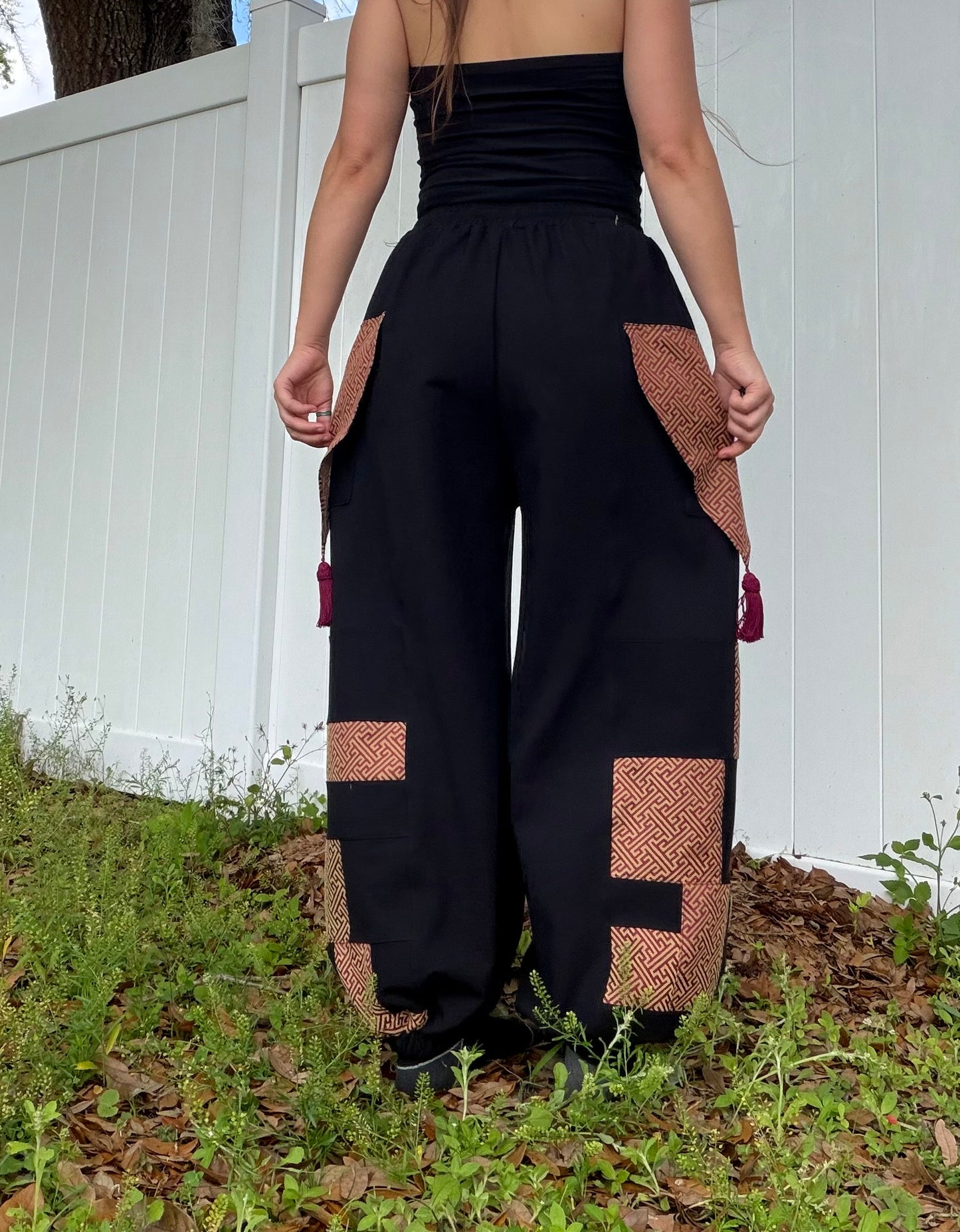 Tassle Pockets Patchwork Pants XS-XL