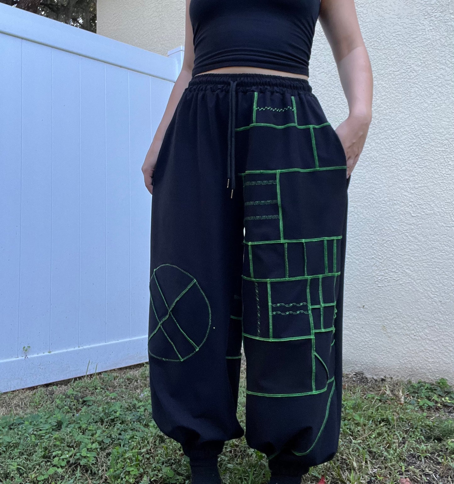 Green Thread Patchwork Pants XS-XL