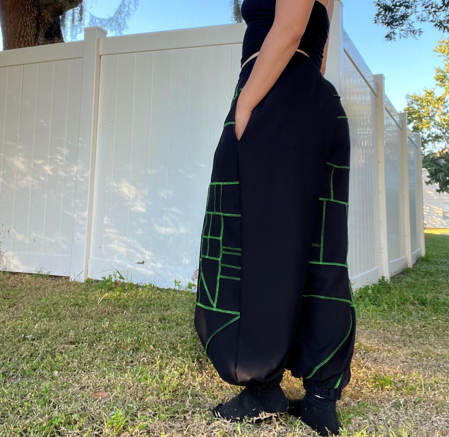Green Thread Patchwork Pants XS-XL