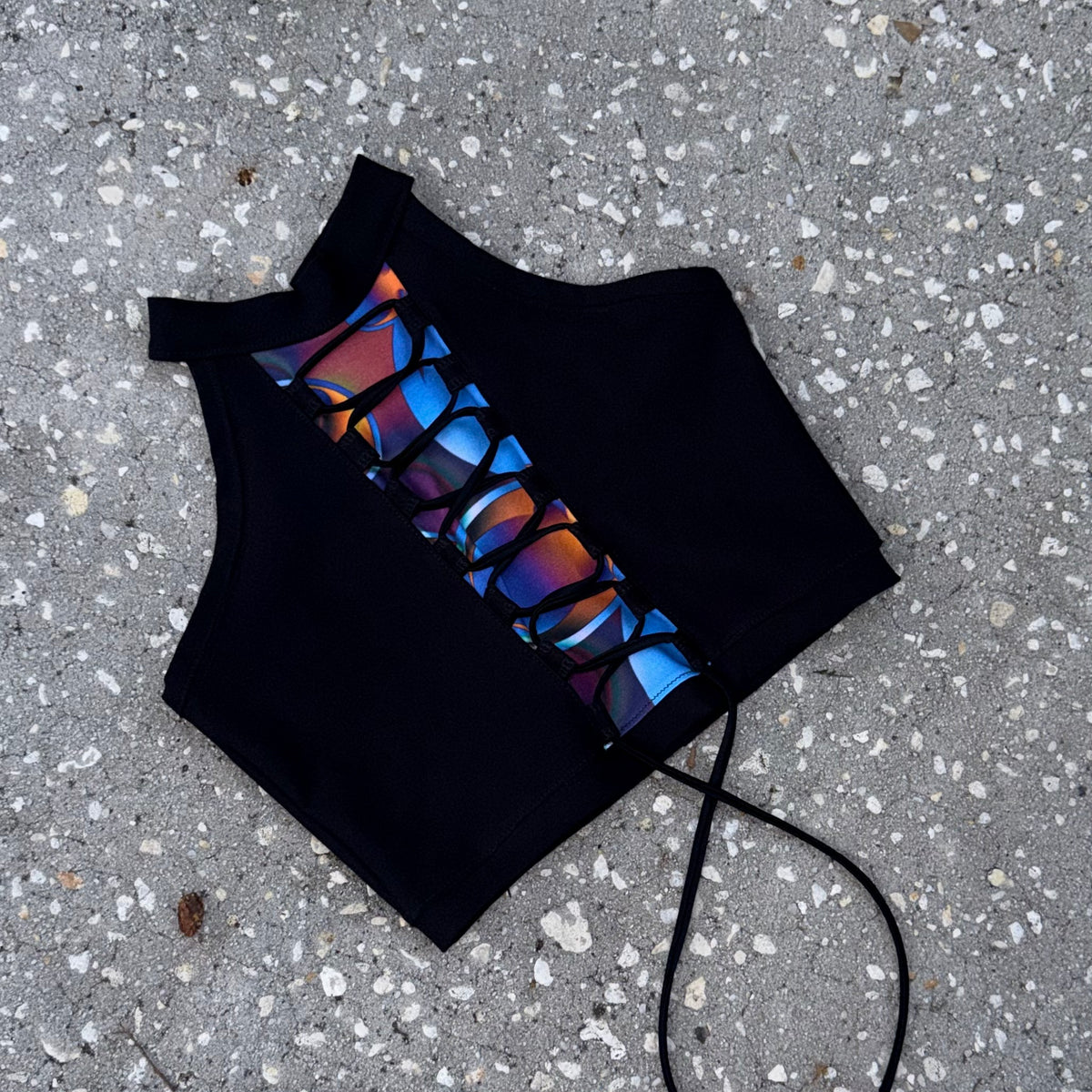 High Neck Lace-Up Top (Cropped) S