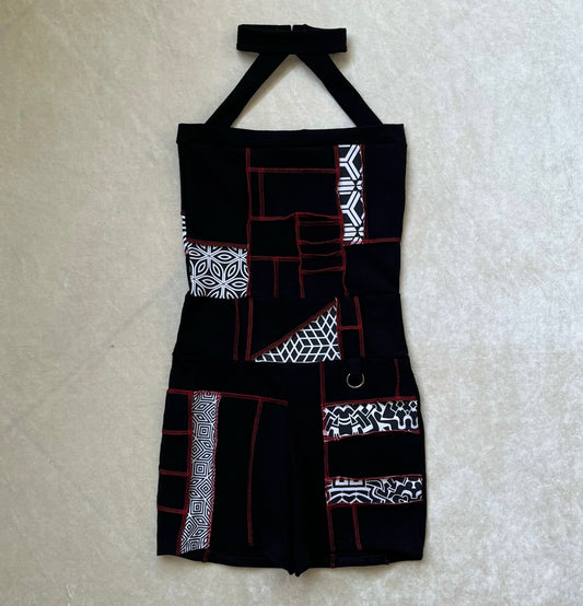 Red Thread Patchwork Choker Romper XS/S