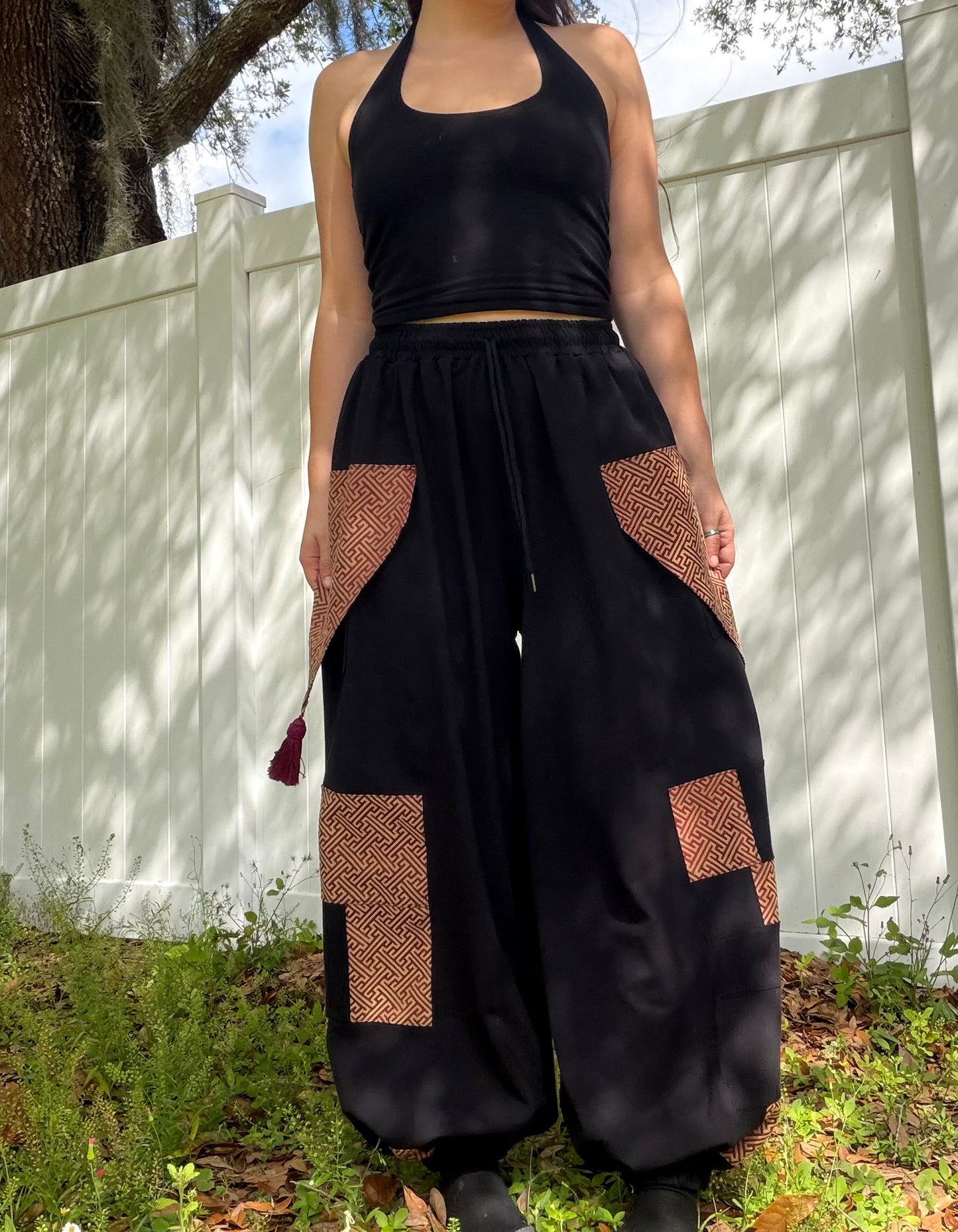Tassle Pockets Patchwork Pants XS-XL