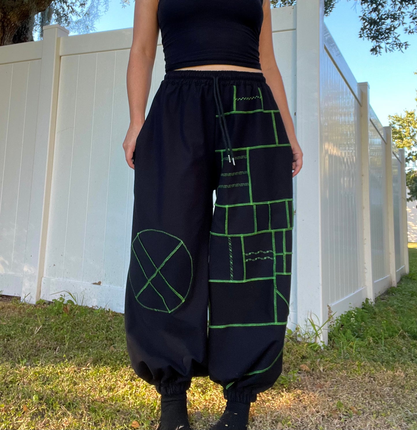 Green Thread Patchwork Pants XS-XL