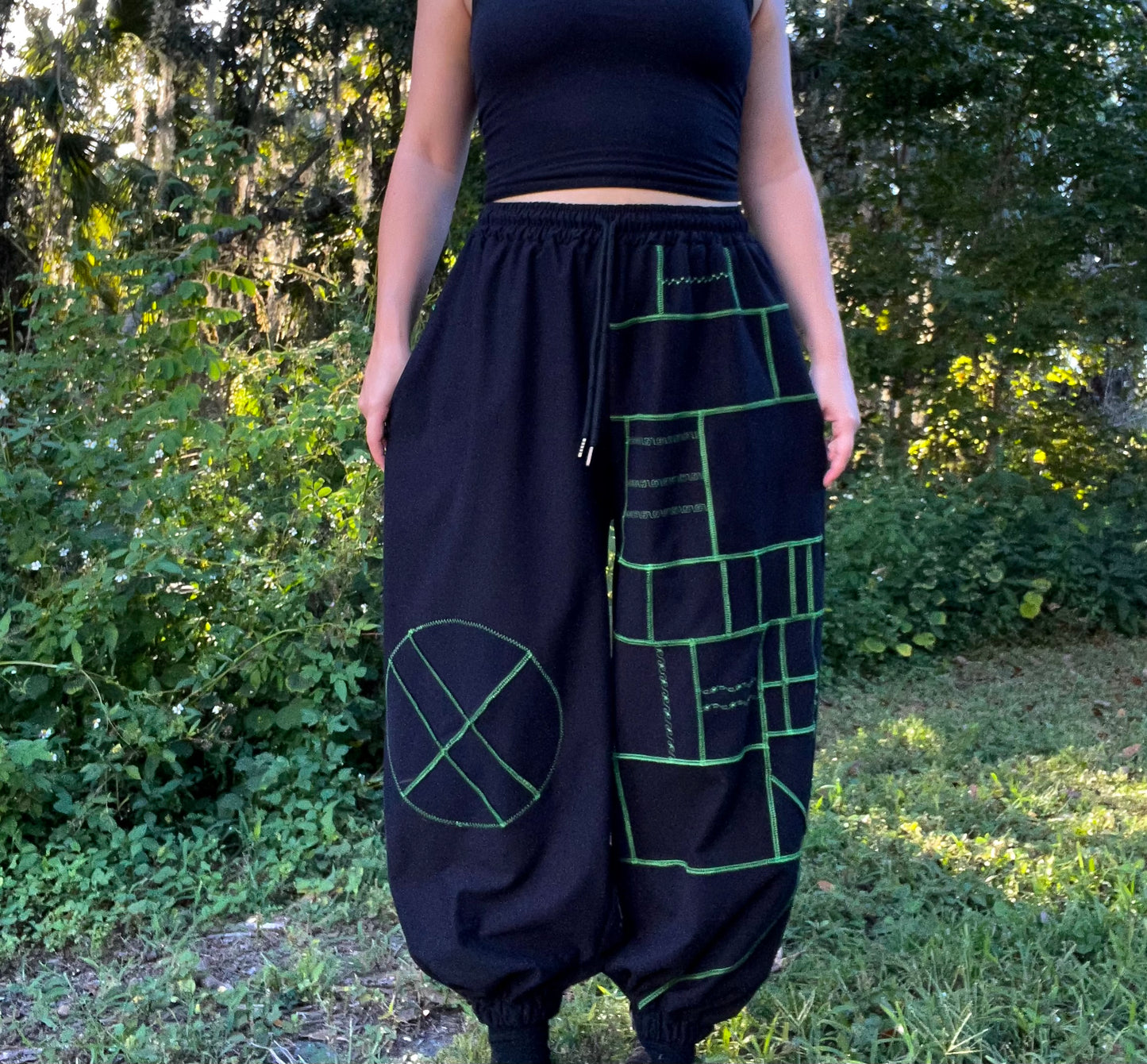 Green Thread Patchwork Pants XS-XL