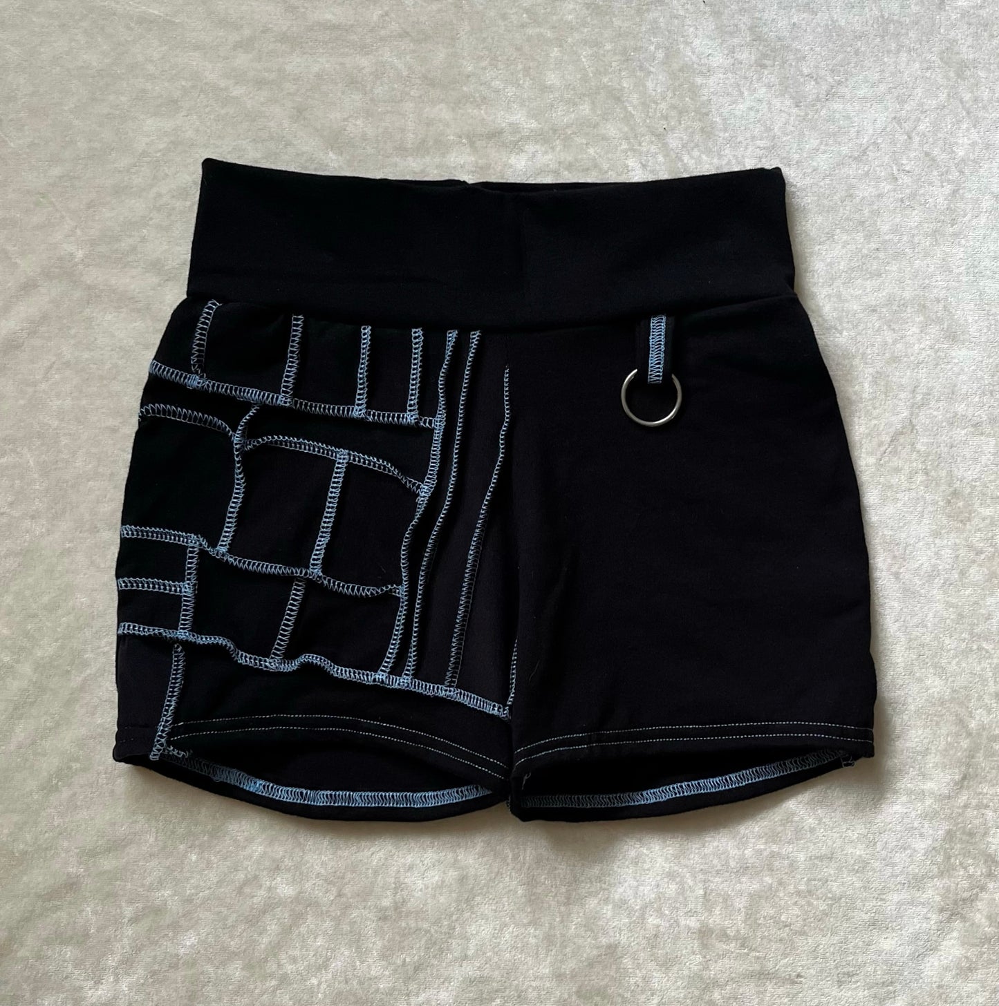 Blue Patchwork Seam Ring Shorts XS/S