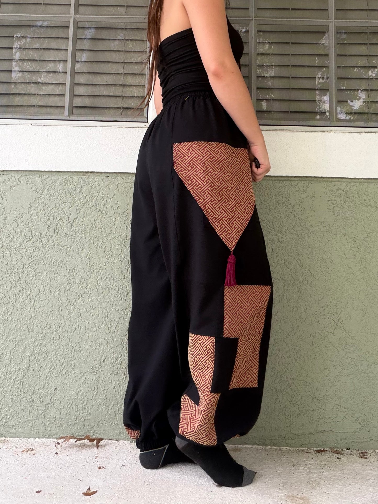 Tassle Pockets Patchwork Pants XS-XL