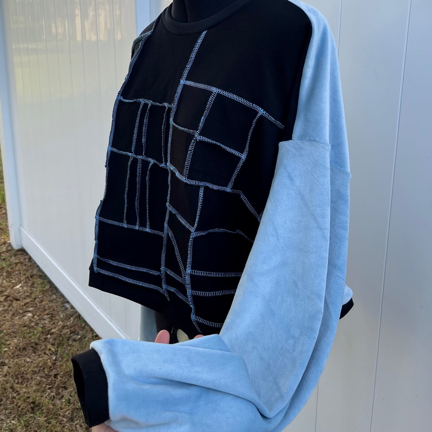 Blue Thread Patchwork Crewneck (Fuzzy Velour) XL