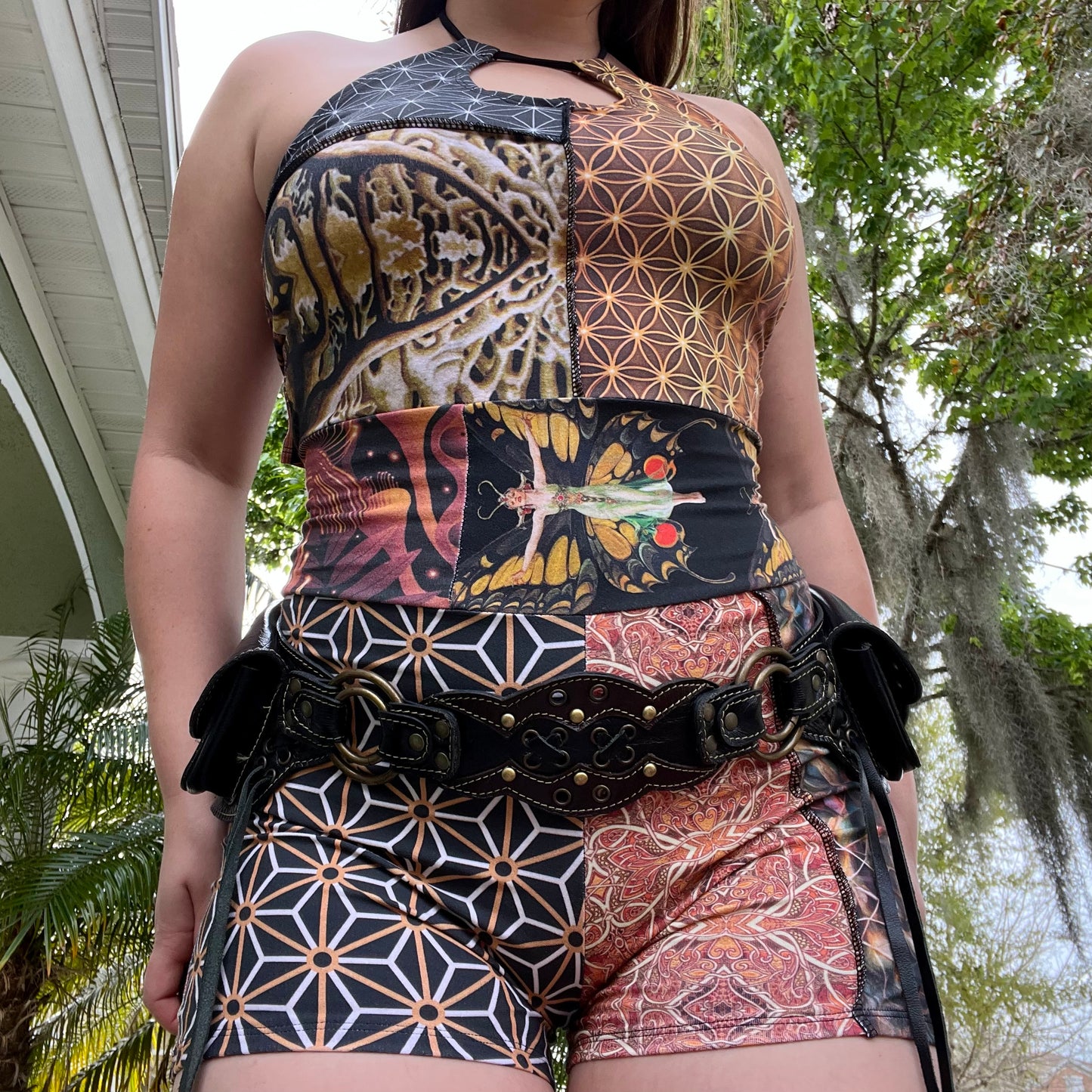 Lace-Up Patchwork Romper ꕥ M/L