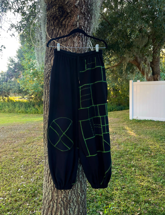 Green Thread Patchwork Pants XS-XL