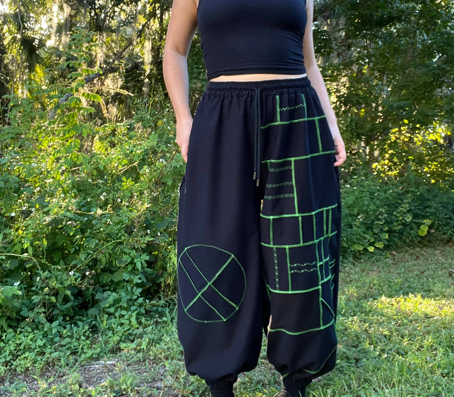 Green Thread Patchwork Pants XS-XL