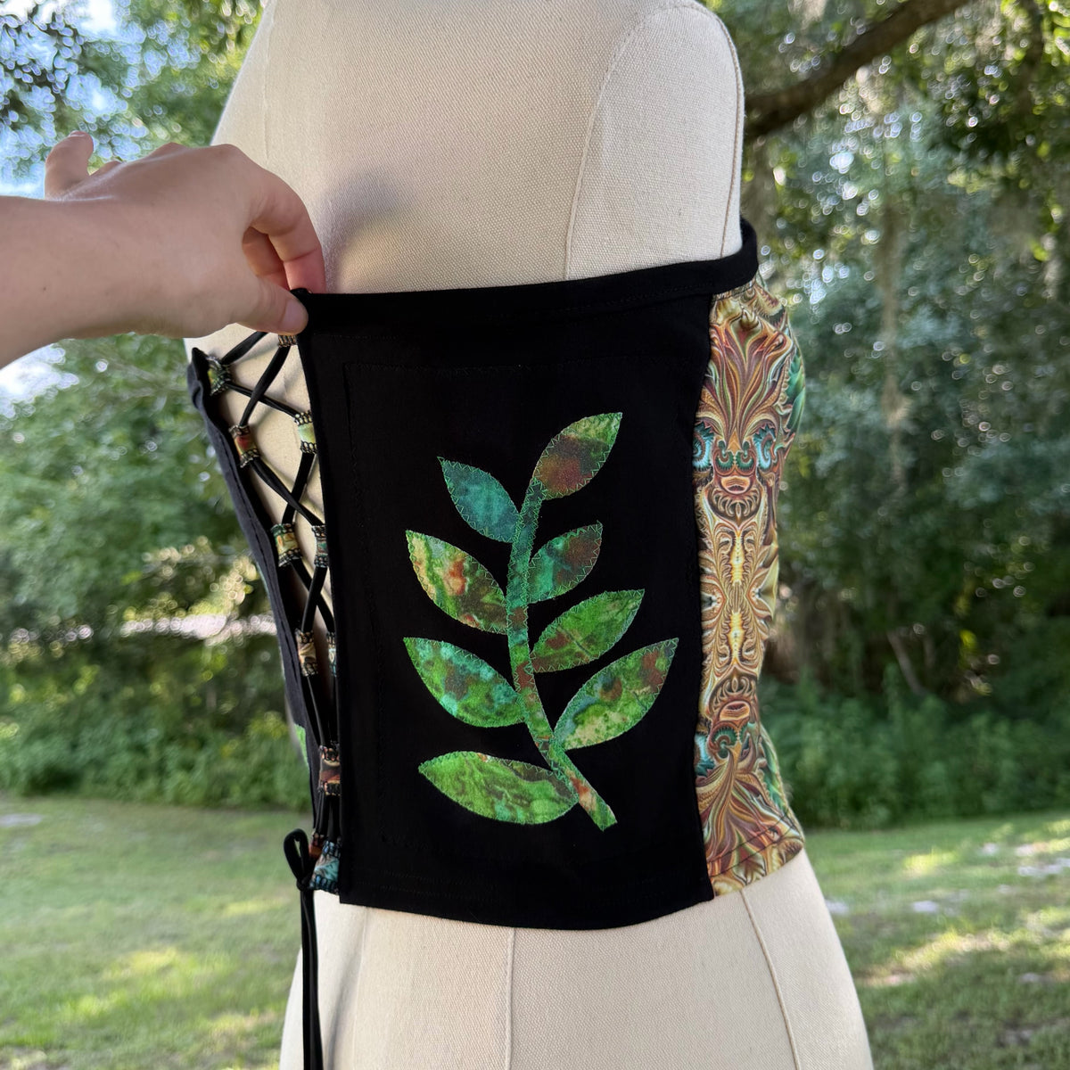 Leafy High Neck Lace Up Top M/L