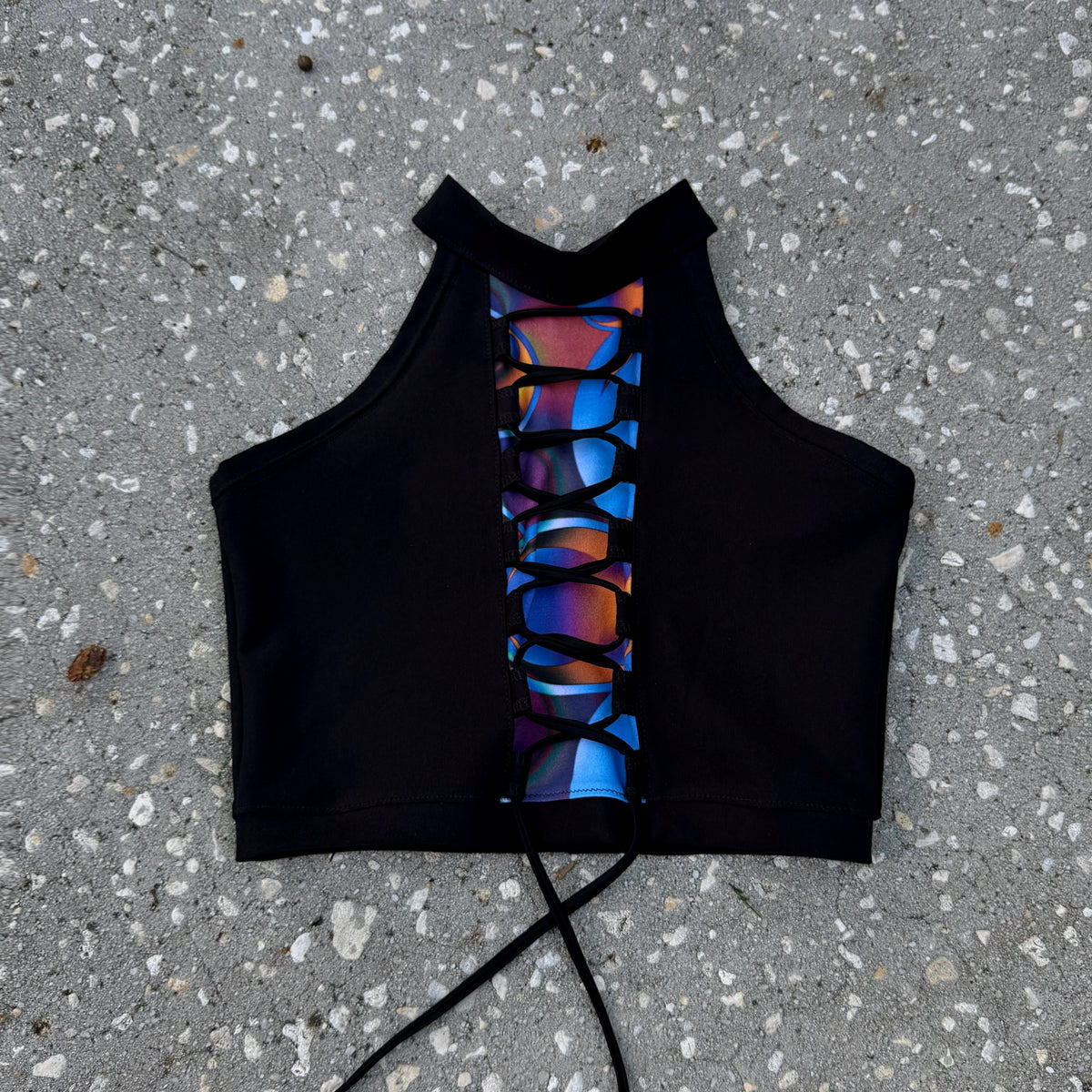 High Neck Lace-Up Top (Cropped) S